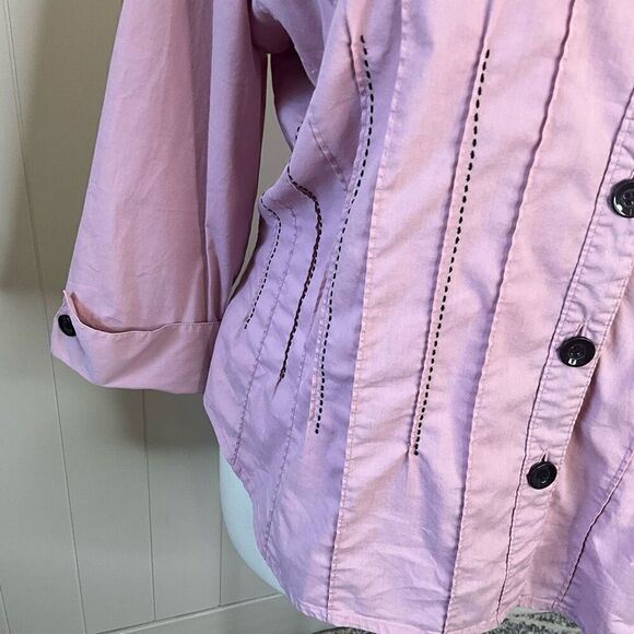 Dressbarn Womens Plus 22/24 Button Front Blouse Shirt Pink Long Sleeve Stretch - Picture 4 of 15